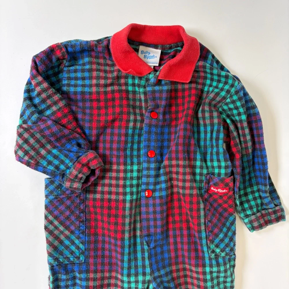 VTG‎ Rare OshKosh B’Gosh Baby Unisex Coverall Romper Size 24 Months Checkered